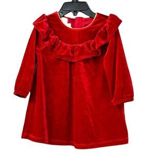 Mud Pie Little Girl’s Holiday Velvet Dress, Red, 6-9M